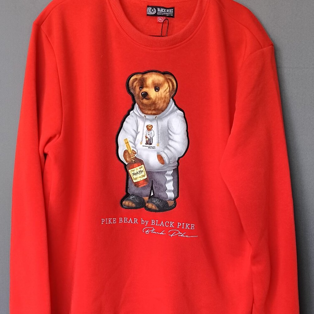 New Black Pike Sweatshirt Mens Size XL Hip Hop Pimpin Teddy Bear Red Pullover